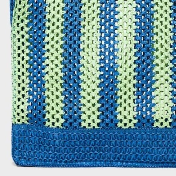 Universal Thread Crochet Woven Handbag Blue Green Tote Single Compartment - Picture 4 of 9
